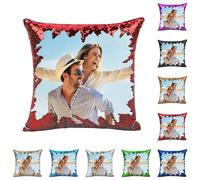 Funda Mágica de Lentejuelas Personalizada,¡CREA Tu Almohada DIY con Fotos! Imágenes de Mascotas, Amor o Familia - Regalo Original,Fundas de Almohada Unicas 40x40 cm Que Cambian al Pasar la Mano