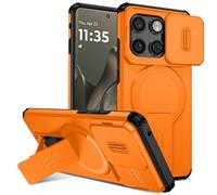 Funda magnética compatible con Motorola Moto Edge 2025 con soporte y cubierta deslizante for cámara, soporte resistente protector resistente a los golpes, funda delgada a prueba de golpes(Orange)