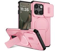 Funda magnética compatible con Motorola Moto Edge 2025 con soporte y cubierta deslizante for cámara, soporte resistente protector resistente a los golpes, funda delgada a prueba de golpes(Pink)