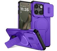 Funda magnética compatible con Motorola Moto Edge 2025 con soporte y cubierta deslizante for cámara, soporte resistente protector resistente a los golpes, funda delgada a prueba de golpes(Purple)
