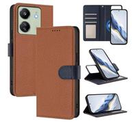 Funda Magnética de Cuero Genuino 2 en 1 para Xiaomi Redmi 13C/Poco C65/Poco M6 5G,Estuche Magnético [Bloqueo RFID][Función Stand] Funda Tipo Billetera de Cuero Desmontable Leather Case,marrón