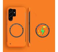 Funda magnética Delgada sin Marco para Samsung Galaxy S23 Ultra S22 S24 Ultra Luxury Wireless Charge Hard Back Cover, Naranja, para S22 Ultra