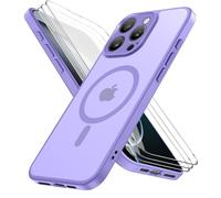 Funda Magnética para iPhone 16 Pro 6,3 Pulgadas, con 3 Piezas Vidrio Templado Protector de Pantalla y Marco de Instalación Fácil, Compatible MagSafe, Carcasa Respaldo Translúcida Mate - Claro Morado