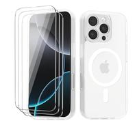 Funda Magnética para iPhone 16 Pro 6,3 Pulgadas, con 3 Piezas Vidrio Templado Protector de Pantalla y Marco de Instalación Fácil, Compatible MagSafe, Carcasa Respaldo Translúcida - Transparente Mate
