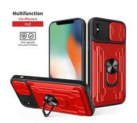 Funda magnética para iPhone X/Xs con protección deslizante para la lente de la cámara y soporte de anillo giratorio de 360 integrado: Rojo