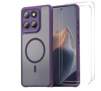 Funda magnética para Motorola Moto G67 / G77 5G + 2 cristales de protección | Juego de funda completa, protección exacta de la cámara, parte trasera mate, marco de TPU, cubierta trasera de policarbonato