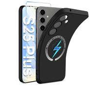 Funda magnética para Samsung Galaxy S25 Plus con protector de pantalla S25 Plus [Mag-Saf] silicona suave S25 Plus funda para teléfono móvil carga inalámbrica para Samsung S25 Plus (negro)