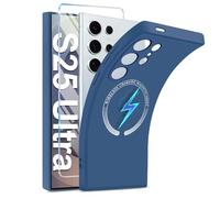 Funda magnética para Samsung Galaxy S25 Ultra con protector de pantalla [Mag-Saf] de silicona suave S25 Ultra para teléfono móvil Samsung S25 Ultra (azul)