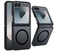 Funda Magnética para Samsung Galaxy Z Flip 6, Compatible con MagSafe, Carcasa Antihuellas Mate Translúcida Slim Antigolpes Acrílico Respaldo Protección Militar Case, Negro