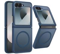 Funda Magnética para Samsung Galaxy Z Flip 6, Compatible con MagSafe, Carcasa Antihuellas Mate Translúcida Slim Antigolpes Acrílico Respaldo Protección Militar Case, Azul