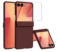Funda magnética para Samsung Galaxy Z Flip 7, compatible con Mag-Safe, con protección de bisagra y protector de pantalla frontal, fina y resistente, antihuellas, color rojo