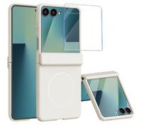 Funda magnética para Samsung Galaxy Z Flip 7, compatible con Mag-Safe, con protección de bisagra y protector de pantalla frontal, fina y resistente, antihuellas, color blanco
