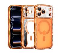 Funda magnética transparente para iPhone 17 Pro Max con gemas de purpurina para mujer, TPU suave con diamantes brillantes, marco colorido galvanizado ondulado, a prueba de golpes, antiamarilleo, color