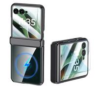 Funda Magnética Transparente para Motorola Razr 60 Ultra con Protector de Pantalla y Protección de Bisagra, Claro Enchapado Antiamarilleo Carga Inalámbrica Funda para Moto Razr Ultra 2025 (Negro)