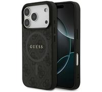 Funda MagSafe iPhone 17 Pro Cuero Sintético Guess Gris Logo Metalizado Dorado