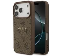 Funda MagSafe iPhone 17 Pro Cuero Sintético Guess Marrón Logo Metalizado Dorado
