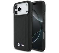 Funda MagSafe iPhone 17 Pro Max Cuero Sintético Negro Logo BMW Metal