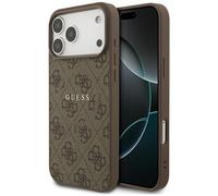 Funda Magsafe IPHONE 17 Pro Max Piel Artificial Guess Braun Logo Metal Color Oro