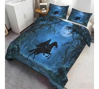 Funda mística de edredón Dark Knight & Horse - Ropa de Cama gótica Impresa en 3D, diseño artístico de Bosque a la luz de la Luna, Set de Ropa de Cama Suave y Duradera 200x200cm