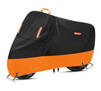 Funda Moto Impermeable Exterior 300D, Cubierta para Motocicleta Motocross Moped Scooter con 4 Bandas Reflectantes, 2 Orificios para Candado y 2 Hebillas a Prueba de Viento (1XL: 215 x 95 x 125 cm)