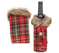 Funda Navideña para Botellas de Vino en Tela a Cuadros rojos: Acento Estético para Bodas y Celebraciones Festivas