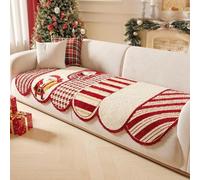 Funda Navideña para Sofá De 3 Cojines, Protector De Muebles De Felpa Gruesa Que Admite Mascotas con Respaldo Antideslizante, Decoración Navideña Lavable A Máquina para Sala De Estar C 90×150cm