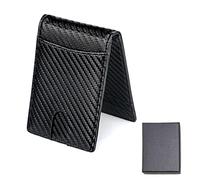 Funda Negra de Fibra de Carbono para Hombre, Cartera de Cuero Con Bloqueo RFID, Funda para Tarjeta de Poliuretano de Microfibra, Minimalista de Pliegues