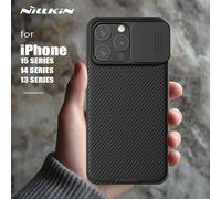 Nillkin para iPhone 16 16e 15 14 13 Pro Max Pro Mini funda protectora de cámara deslizante marco de TPU suave cubierta dura de lente de teléfono trasera de PC Camshield Black