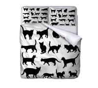 Funda Nórdica 105x190Cm Juego De Ropa De Cama De 3 Piezas con Cierre De Cremallera Animal Negro Gato 3D Funda De Edredón De Microfibra Suave, 105 Infantil Niño con 2 Funda De Almohada