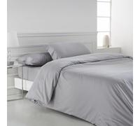 Funda nordica 135X190 / 200 Saten DE 400 Hilos LOREA Gris | 3 Piezas: Funda nórdica + 1 Funda de Almohada + Sábana Bajera Ajustable 135 | 100% Saten ALGODÓN. Cierre con Botones. Color Gris