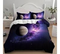 Funda Nordica 135x200 cm Cama 80/90 - OníRico VíA LáCtea Planeta Cielo Estrellado Microfibra Funda Nórdica y 2 Fundas de Almohada 50x75, PúRpura Suave y Cómodo 3 Piezas Niño Juego de Cama