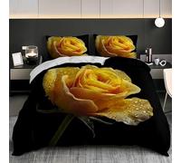 Funda Nordica 135x200 cm Cama 80/90 - Rosas Amarillas RomáNticas Microfibra Funda Nórdica y 2 Fundas de Almohada 50x75, Negro Suave y Cómodo 3 Piezas Niño Juego de Cama con Cremallera