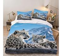 Funda Nórdica 135x200 cm Leopardo de Nieve Niño Niña Chico 3 Piezas Ropa de Cama Microfibra Estilo de Montaña Funda Edredon y Funda de Almohada