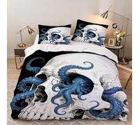 Funda Nórdica 135x200 cm Pulpo Calavera Niño Niña Chico 3 Piezas Ropa de Cama Microfibra Vida Marina Funda Edredon y Funda de Almohada