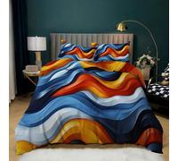 Funda Nórdica 135x200 Geométrica - Juego de Cama Reversible con Ondas de Arte Abstracto para Habitación de Niños y Niñas, Juego de Funda Nórdica 135x200 con Rayas Geométricas en Naranja, Amari