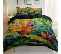 Funda Nordica 150 x 220 cm, Retro Pintura Al Óleo Plantas Tropicales de Microfibra Tela Suave al 3 Piezas con 2 Funda Almohada 50 X 75 cm - Verde Oscuro Ropa Cama con Estampado Moderno Multicolor