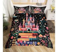 Funda Nordica 150x200 Castillo De Cuento, Funda Nordica Cama 90 Luna, Suave Transpirable Conjuntos de Cama, Microfibra Funda-Nórdica con Cremallera y 2 Fundas y 2 Fundas de Almohada 50x75cm K530