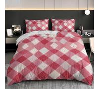 Funda Nordica 150x220 cm Cama 90 - Cuadros GeoméTricos Retro Microfibra Funda Nórdica y 2 Fundas de Almohada 50x75, Rosa Suave y Cómodo 3 Piezas Niño Juego de Cama con Cremallera