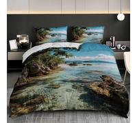 Funda Nordica 150x220 cm Cama 90 - Paisaje Costero Microfibra Funda Nórdica y 2 Fundas de Almohada 50x75, Paisajes Naturales Suave y Cómodo 3 Piezas Niño Juego de Cama con Cremallera