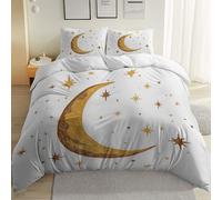 Funda nórdica 155 x 220 cm Lindo Garabato De Luna Y Estrellas, Juego de Cama Reversible de 3 Piezas + 2 Fundas de Almohada, Funda nórdica con Cierre de Cremallera, Blanco