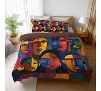 Funda Nórdica 180 x 220 cm, Juego de Ropa de Cama Abstracto Rostro Humano, Cubierta de Edredón de Microfibra Suave, Transpirable con Cremallera para Cama Niños y Adultos, Amarillo Oscuro