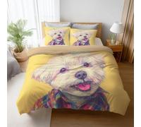 Funda Nórdica 180 x 220 cm, Juego de Ropa de Cama Arte Cachorro Camisa a Cuadros, Cubierta de Edredón de Microfibra Suave, Transpirable con Cremallera para Cama Niños y Adultos, Amarillo