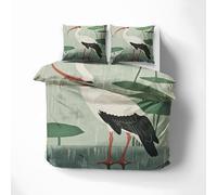 Funda Nordica 180x200 CigüEñA Blanca, Funda Nordica-Cama 105 Hoja De Loto, Suave Transpirable Conjuntos de Cama, Microfibra Funda Nórdica con Cremallera y 2 Fundas de Almohada 50x75cm y1011