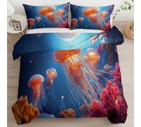 Funda nórdica- 2 Piezas Juego Funda Edredón por 1 Funda Nórdica, Cama 80/90-135 x 200 cm + 1 Fundas de Almohada 50x75cm, Vida Marina Animales Sobrenatural Microfibra Transpirable, Azul Claro