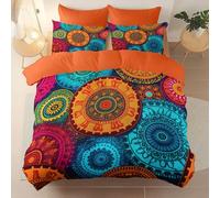 Funda Nórdica 220 x 220 cm + 2 Fundas de Almohada - Lujoso Geométrico Circular Mandala Estampado Funda de Edredón, Multicolor Reversible Blando Microfibra Funda Nórdica con Cremallera