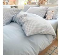 Funda Nórdica 220 X 240 Azul Claro de Estilo Japonés Juegos de Cama Reversible de Microfibra Suave a Cuadros/Rejilla Funda Nórdica a Cuadros Blanca Geométrica Funda Nórdica de Rejilla de 3 Pieza