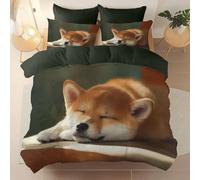 Funda Nórdica 220 X 240 cm De Microfibra, Anime Animal Shiba Inu Solsuave Y Transpirable, para Las 4 Estaciones Funda Nórdica Reversible Estampada, Juego De Cama Estampado,Verde