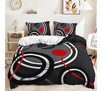 Funda Nordica 220 x 240 Negro - Rojo - Gris Bedding Microfibra Suave y Cómoda Fundas Nordicas con Cremallera Colcha Funda de Edredón Incluir 2 Funda Almohada (50x75cm)