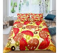 Funda Nordica 220 x 240 Pizza, Ropa de Cama Tema de Comida de Microfibra Impresión 3D Funda Edredon 220x240 cm con Cremallera y 2 Fundas de Almohada B-2169