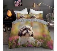 Funda Nordica 220 x 240 Shih Tzu, Ropa de Cama Lindo Perro Mascota de Microfibra Impresión 3D Funda Edredon 220x240 cm con Cremallera y 2 Fundas de Almohada C-2533